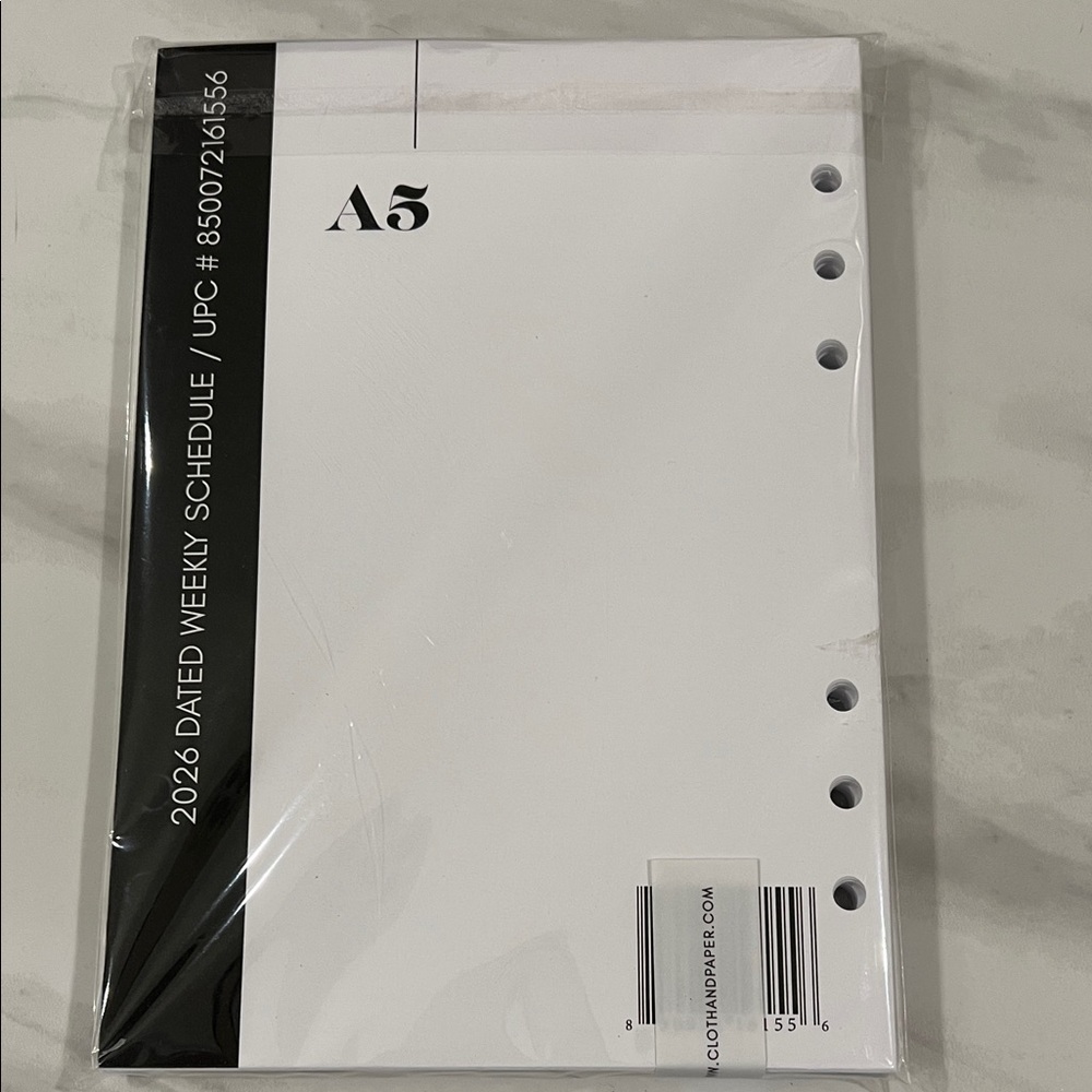 Cloth & Paper 2026 Dated Weekly Schedule insert, size A5